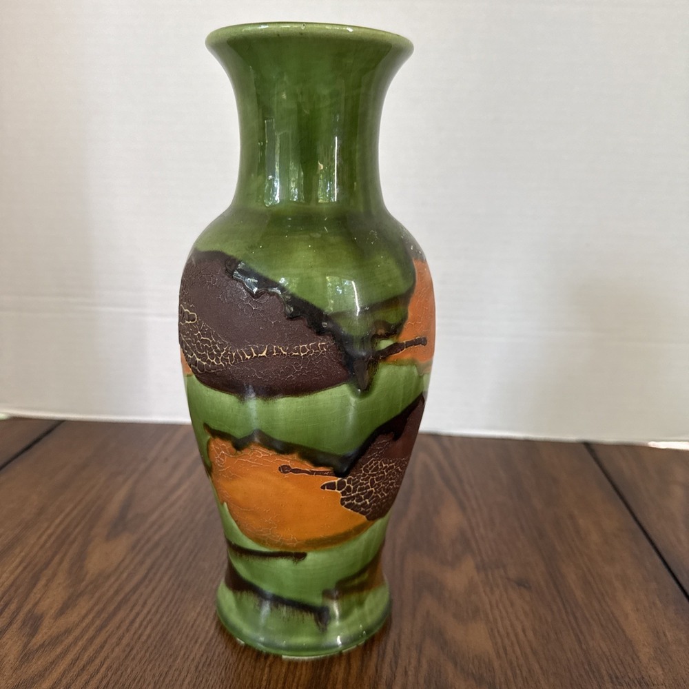 Royal Haeger Pottery Earth Wrap Bohemian Vase Avocado Green, Brown 10" Tall
